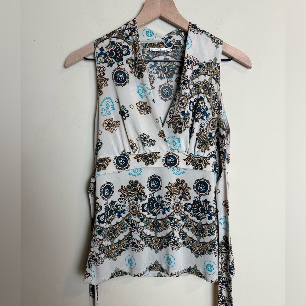 Vintage Moa Moa Y2K Floral Paisley Tie Babydoll Tank Top Large Multicolor Artsy